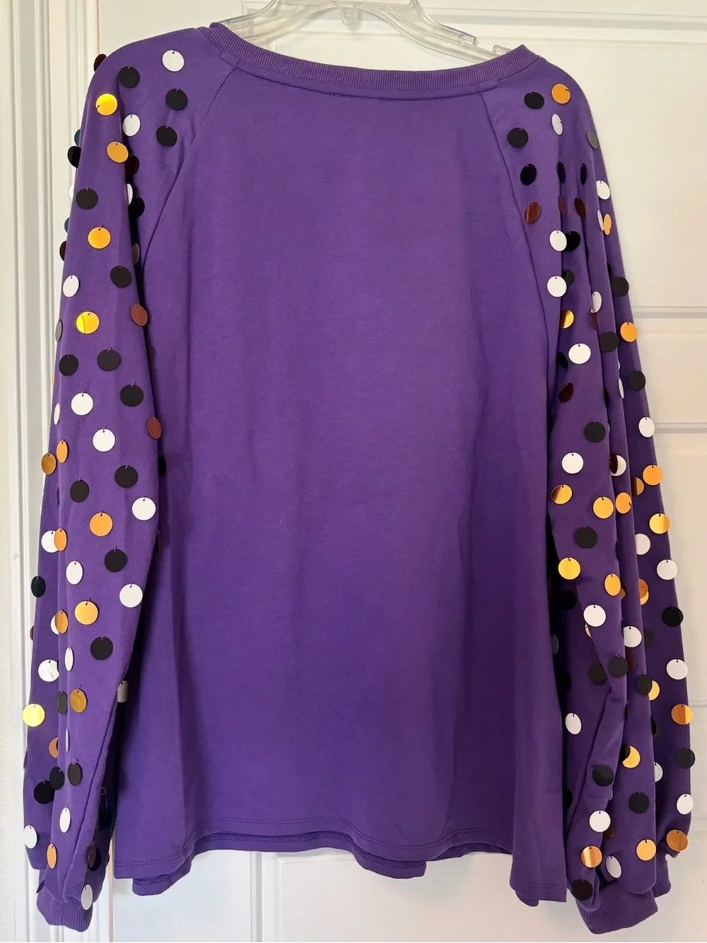 BiBi Purple 'Game Day' Sweatshirt with Yellow Script and Multi Polka Pom Sleeves - Picture 5 of 7